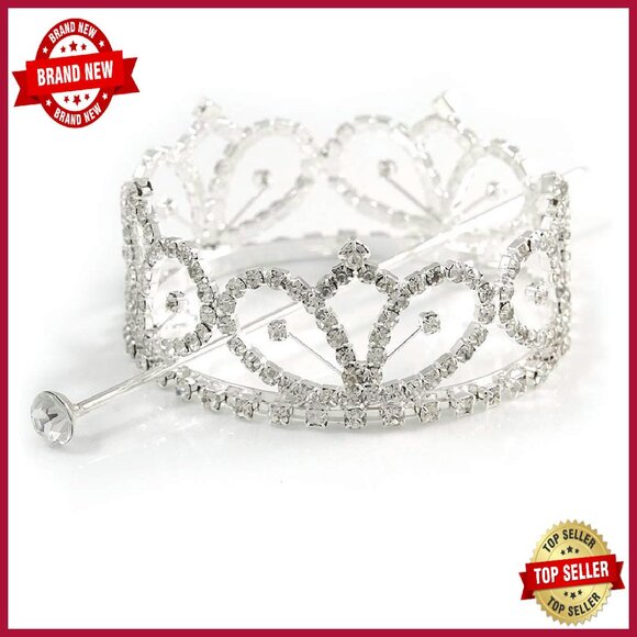 Silver Crystal Bridal Tiara 7cm Diameter Wedding Prom Hair Crown